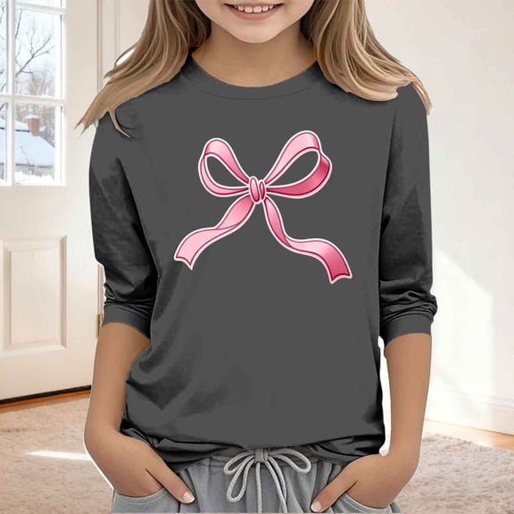 Mifsaly Bow Shirt Girls 3/4 Sleeve Summer Tops Kids Cotton Tshirts Tween Loose Dressy Casual Blouse Trendy Preppy Outfits Size 3-14 Years