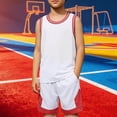 thumbnail image 1 of Mifsaly Boys 2 Piece Basketball Uniform Sets Striped Trim Sleeveless Tops and Athletic Shorts Kids Lightweight Quick Dry Running Workout Activewear, 1 of 6