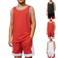 thumbnail image 1 of Mifsaly Boys 2 Piece Basketball Uniform Sets Striped Trim Sleeveless Tops and Athletic Shorts Kids Lightweight Quick Dry Running Workout Activewear, 1 of 6