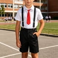 thumbnail image 1 of Mifsaly Boys 4 Piece Gentleman Suit Outfit Sets Lapel Dress Shirts with Necktie and Suspenders,Uniform Shorts for Back To School Graduation Stage Performance Class Photos, 1 of 6