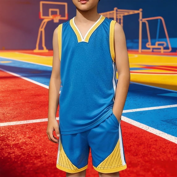 Mifsaly Boys Basketball Jersey Outfits Kids Quick Dry Sleeveless Tank Tops and Elastic Waist Shorts Soft Breathable Athletic 2 Piece Sports Uniform Sets