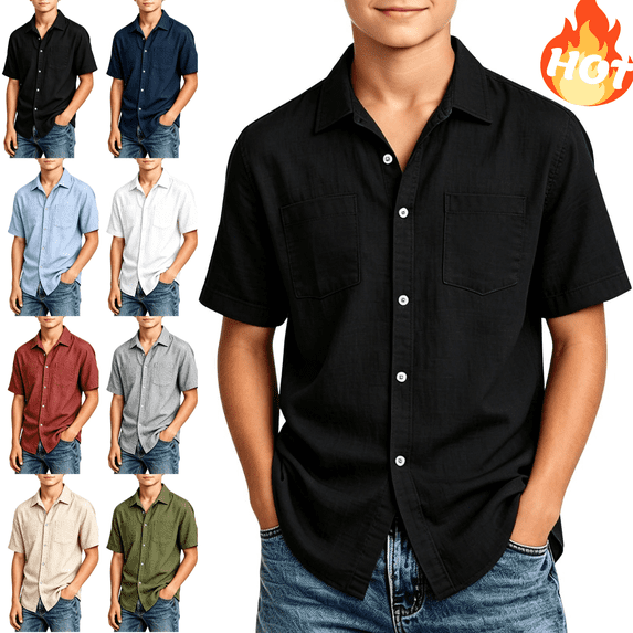 Mifsaly Boys Button Down Shirts Kids Short Sleeve Collared Blouses Lightweight Relaxed Fit Summer Beach Camp Tops