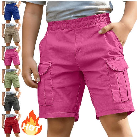 Mifsaly Boys Cargo Shorts Kids Elastic Waist Hiking Shorts Lightweight Casual Summer Outdoor Active Sportswear Shorts with Multi Pockets