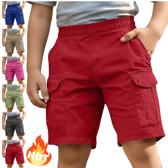Mifsaly Boys Cargo Shorts Kids Elastic Waist Hiking Shorts Lightweight Casual Summer Outdoor Active Sportswear Shorts with Multi Pockets