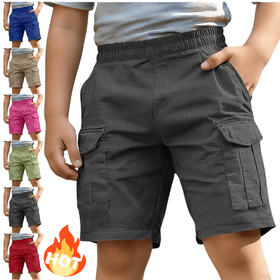 Mifsaly Boys Cargo Shorts Kids Elastic Waist Hiking Shorts Lightweight Casual Summer Outdoor Active Sportswear Shorts with Multi Pockets