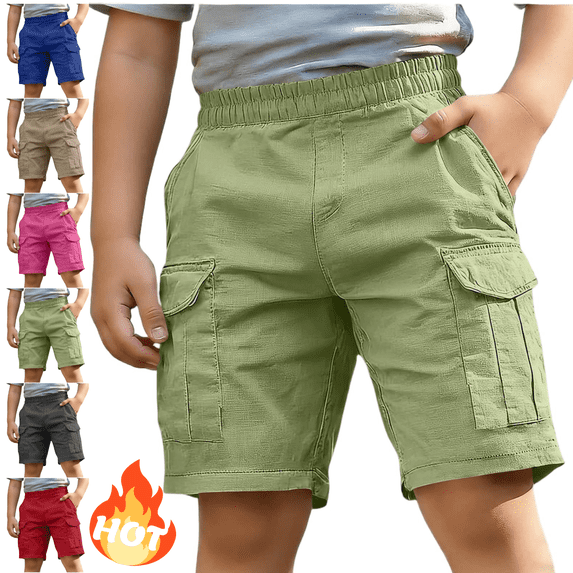Mifsaly Boys Cargo Shorts Kids Elastic Waist Hiking Shorts Lightweight Casual Summer Outdoor Active Sportswear Shorts with Multi Pockets