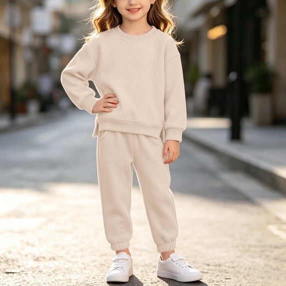 Mifsaly Boys Girls 2 Piece Fleece Tracksuit Sets Warm Fall Winter Matching Lounge Outfits Long Sleeve Crewneck Pullover Sweatshirt and Jogger Pants with Pockets