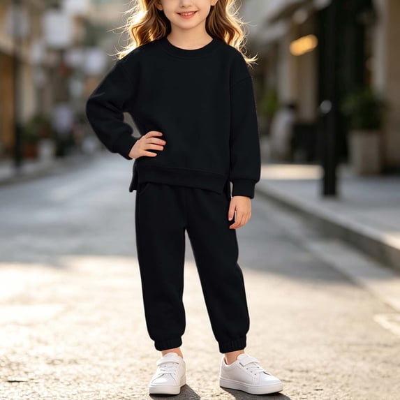 Mifsaly Boys Girls 2 Piece Fleece Tracksuit Sets Warm Fall Winter Matching Lounge Outfits Long Sleeve Crewneck Pullover Sweatshirt and Jogger Pants with Pockets