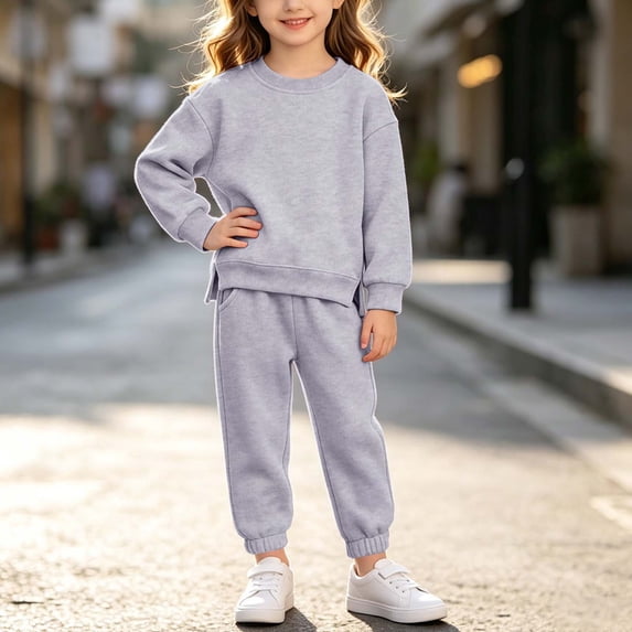 Mifsaly Boys Girls 2 Piece Fleece Tracksuit Sets Warm Fall Winter Matching Lounge Outfits Long Sleeve Crewneck Pullover Sweatshirt and Jogger Pants with Pockets