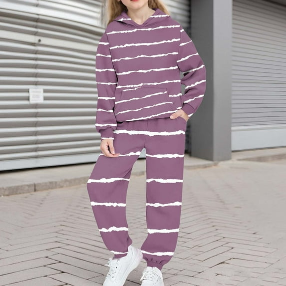 Mifsaly Boys Girls 2 Piece Outfits Kids Sweatsuit Set Casual Matching Tracksuit Irregular Striped Hoodie Teen Baggy Wide Leg Joggers with Pockets Outdoor Warm Unisex Tween Loungewear