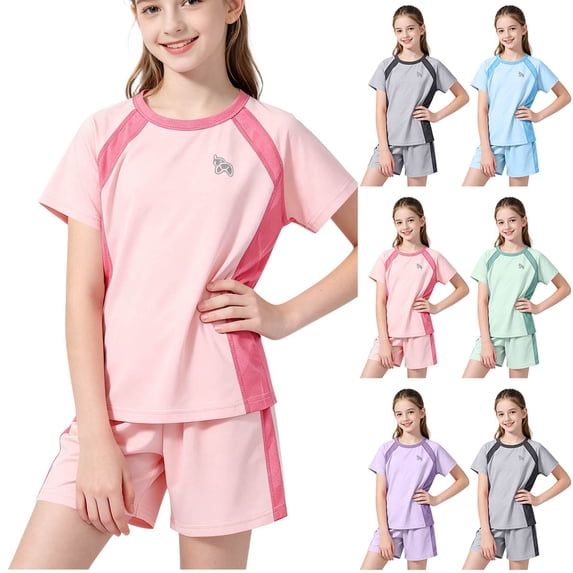 Mifsaly Boys Girls Athletic Sets Quick-Dry Short Sleeve Athletic Tee and Running Shorts Kids Performance Mesh Training Clothes Summer Playwear