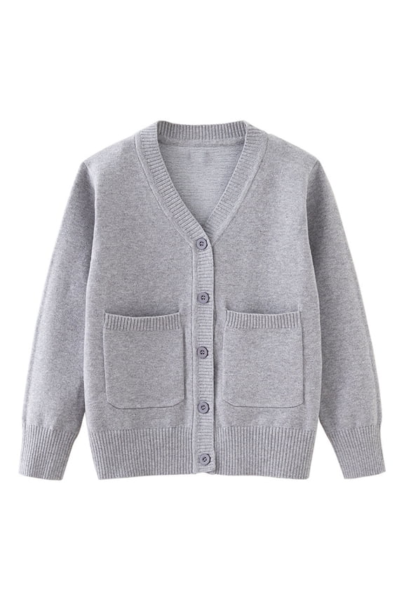 Boys Girls Cardigan Sweater V Neck Button Down Knit Cardigans Classic Long Sleeve Knitwear Back To School Uniform Cozy Fall Outerwear with Pockets