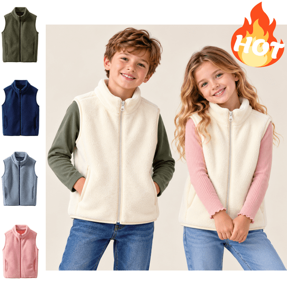 Mifsaly Boys Girls Fleece Vest Stand Collar Zip Up Sleeveless Jacket Kids Soft Warm Lightweight Casual Outdoor Fall Winter Layering Waistcoat with Pockets White,10-11 Years