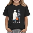 thumbnail image 1 of Mifsaly Boys Girls Halloween T-Shirts Cute Cat Pumpkin Graphic Short Sleeve Cotton Tops Kids Halloween Festival Casual Fall Holiday Outfits Black,S, 1 of 4