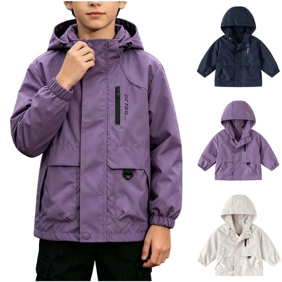 Mifsaly Boys Girls Hooded Windbreaker Jacket Full Zip Water Resistant Raincoat Kids Fall Spring Outdoor Windproof Breathable Outerwear