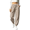 thumbnail image 1 of Mifsaly Jogger Pants for Women Polka Dot Elastic Drawstring Waist Baggy Casual Sweatpants with Pockets Khaki,S, 1 of 8
