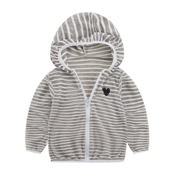 Mifsaly Boys Girls Lightweight Hooded Jacket Toddler Kids Full Zip Striped Sun Protection Hoodie Cute Heart Embroidery Breathable Long Sleeve Outerwear