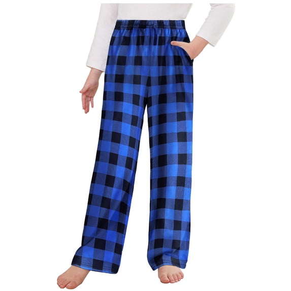 Mifsaly Boys Girls Plaid Pants Kids Elastic Waist Wide Leg Lounge Trousers Lounge Loose Fit Soft Breathable Sleepwear