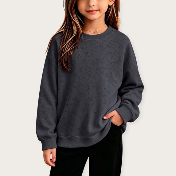 Mifsaly Boys Girls Pullover Sweatshirt Kids Crewneck Long Sleeve Sweatshirts Textured Relaxed Fit Fall Winter Active Pullover Tops