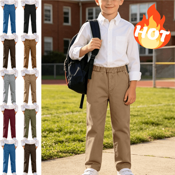 Mifsaly Boys Girls School Uniform Pants Solid Color Elastic Waist Kids Casual Long Trousers with Pockets Coffee,14 Years