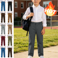 thumbnail image 1 of Mifsaly Boys Girls School Uniform Pants Solid Color Elastic Waist Kids Casual Long Trousers with Pockets Dark Gray,9 Years, 1 of 2