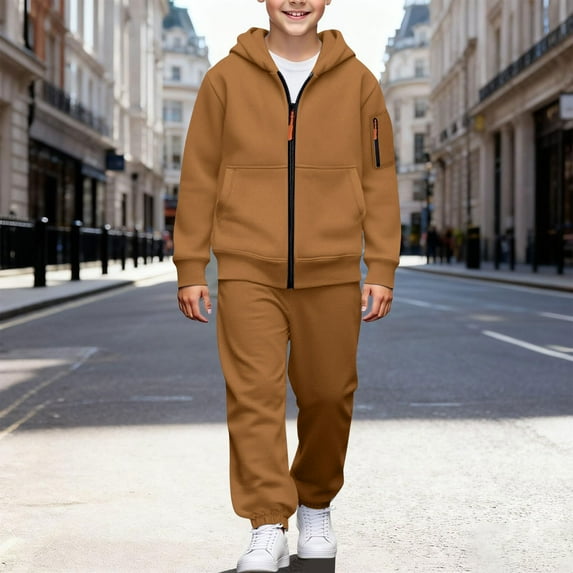 Mifsaly Boys Girls Sweatsuit 2 Piece Teen Casual Tracksuit Set Kids Full Zip Hooded Jacket Teen Hoodie Tween Baggy Straight Leg Athletic Joggers with Pockets Running Unisex Preppy Matching Outfits