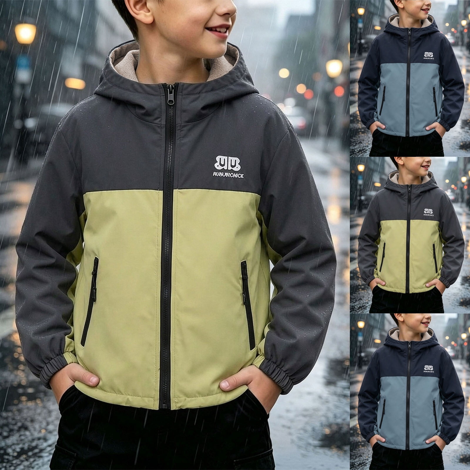 Outside School Sign Mifsaly Boys Hooded Jacket Full Zip Fleece Lined Casual Windbreaker ...