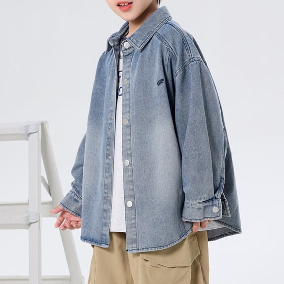 Mifsaly Boys Jean Jacket Oversized Button Down Kids Denim Jackets Lapel Long Sleeve School Uniform Spring Outerwear Casual Preppy Outfits Size 4-15 Years