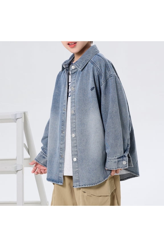 Boys Jean Jacket Oversized Button Down Kids Denim Jackets Lapel Long Sleeve School Uniform Spring Outerwear Casual Preppy Outfits Size 4-15 Years