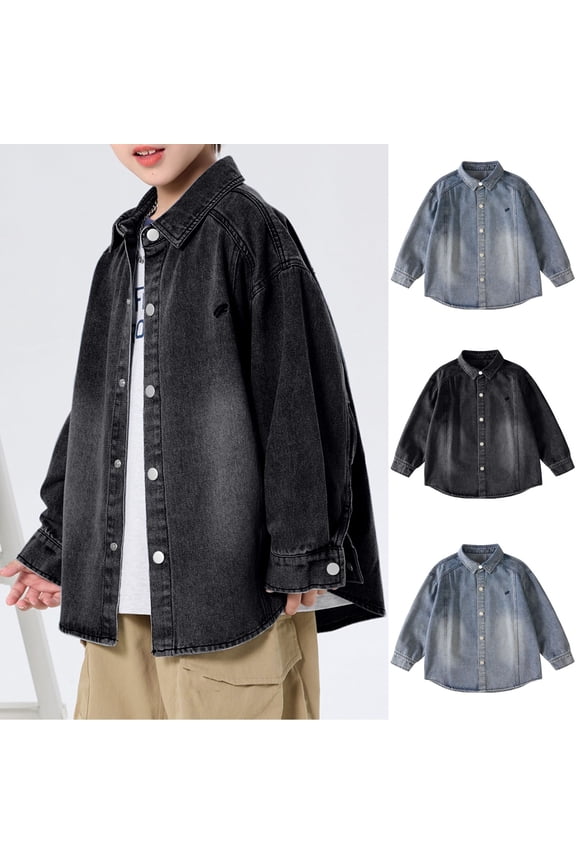 Boys Jean Jacket Oversized Button Down Kids Denim Jackets Lapel Long Sleeve School Uniform Spring Outerwear Casual Preppy Outfits Size 4-15 Years