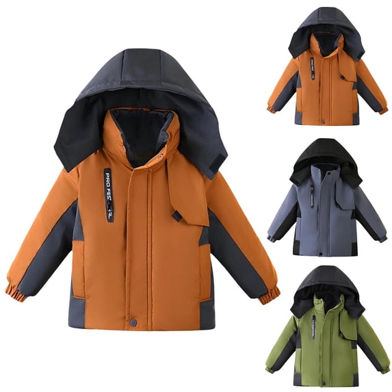 Mifsaly Boys Quilted Jacket Kids Full Zip Hooded Full Zip Padded Coat Color Block Windproof Outdoor Warm Winter Outerwear