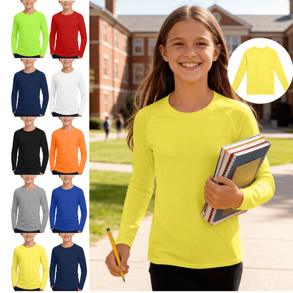 Mifsaly Boys Sun Protection Shirts Toddler Kids Quick Dry Long Sleeve Performance T-Shirts Breathable Lightweight Soft School Running Athletic Tops