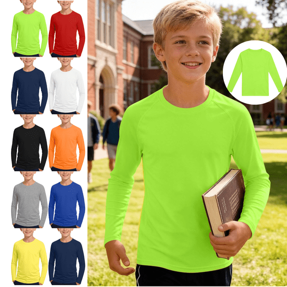 Mifsaly Boys Sun Protection Shirts Toddler Kids Quick Dry Long Sleeve Performance T-Shirts Breathable Lightweight Soft School Running Athletic Tops
