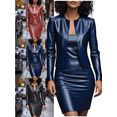 thumbnail image 1 of Mifsaly Burgundy Leather Dress Women 2 Piece Faux Leather Jacket and Pencil Skirt formal Business Dresss Set Bodycon Work Matching Outfits Fashion Workwear XL, 1 of 6