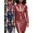 thumbnail image 1 of Mifsaly Burgundy Leather Dress Women 2 Piece Faux Leather Jacket and Pencil Skirt formal Business Dresss Set Bodycon Work Matching Outfits Fashion Workwear M, 1 of 6