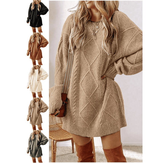 Mifsaly Cable Knit Sweater Dress Women Long Sleeve Oversized Winter Mini Dresses Vintage Spring Chunky Knitting Outfits 2026 XL
