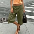 thumbnail image 1 of Mifsaly Capri Cargo Pants for Women Elastic Drawstring Waist Cropped Trousers with Pockets Lightweight Casual Knee Length Vacation Summer Capris Army Green,L, 1 of 7