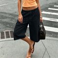 thumbnail image 1 of Mifsaly Capri Cargo Pants for Women Elastic Drawstring Waist Cropped Trousers with Pockets Lightweight Casual Knee Length Vacation Summer Capris Black,M, 1 of 7