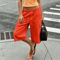 thumbnail image 1 of Mifsaly Capri Cargo Pants for Women Elastic Drawstring Waist Cropped Trousers with Pockets Lightweight Casual Knee Length Vacation Summer Capris Red,XL, 1 of 7