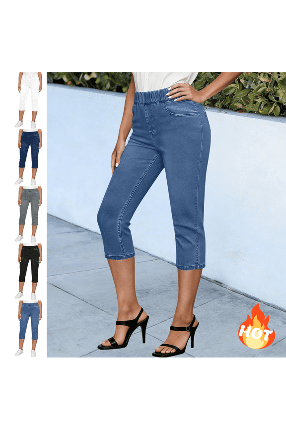 Capri Jeans for Women High Waist Denim Cropped Pants with Pockets Slim Fit Stretchy Jeggings Casual Summer Fashion Work Trousers S