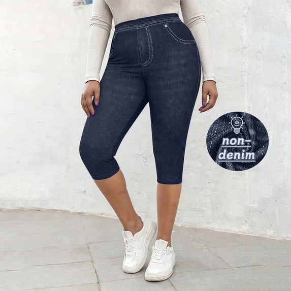 Mifsaly Capri Jeggings for Women High Waisted Cropped Denim Look Leggings Stretchy Capri Pants Summer Casual Lounge Trousers Lightweight Cropped Jeggings XXL