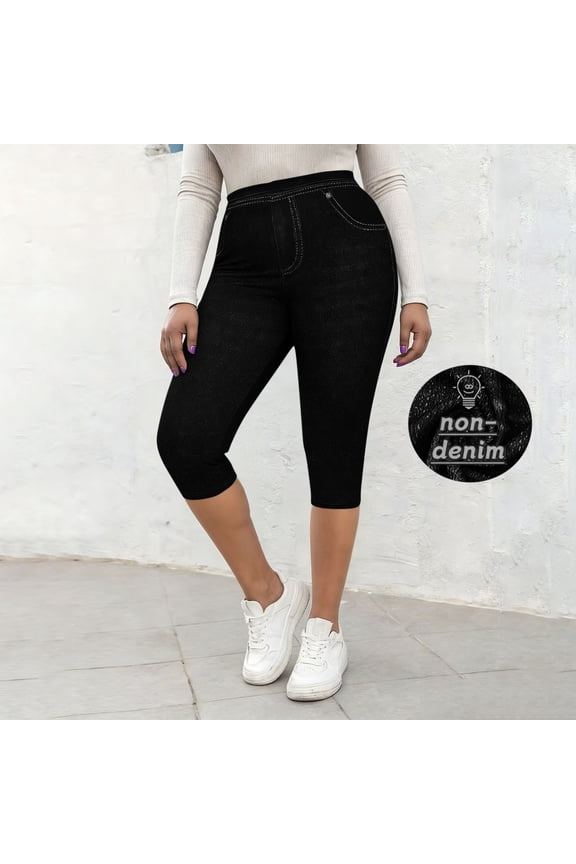 Capri Jeggings for Women High Waisted Cropped Denim Look Leggings Stretchy Capri Pants Summer Casual Lounge Trousers Lightweight Cropped Jeggings XL