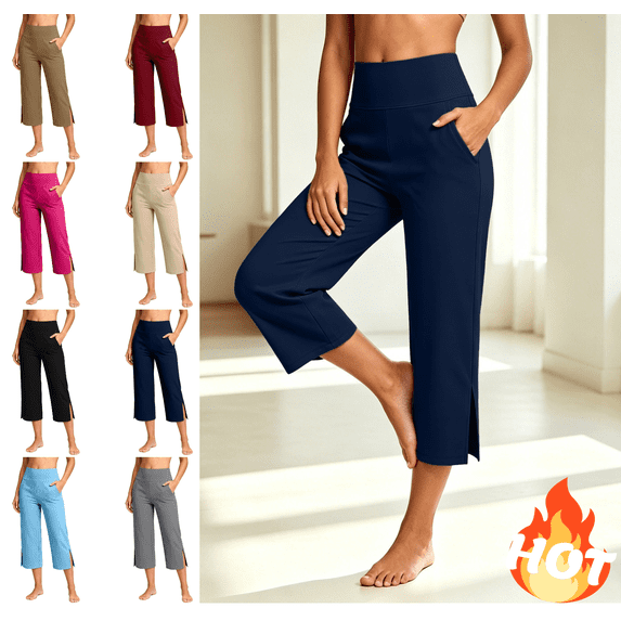 Mifsaly Capri Yoga Pants for Women High Waisted Workout Capris with Pockets Flattering Casual Gym Running Athletic Cropped Leggings Navy,L
