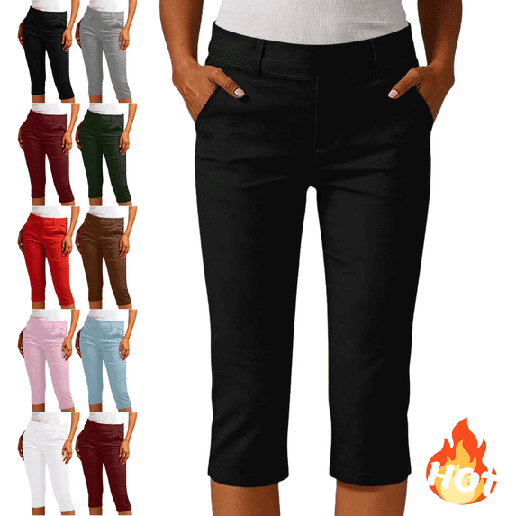 Mifsaly Capris Pants for Women with Pockets, Stretch Slim Fit Cropped Pants for Work Casual, Summer High Waisted Dressy Capris Trousers S
