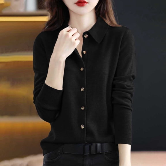 Mifsaly Cardigan Sweaters for Women Lightweight Lapel Button Down Knit Sweaters Comfy Soft Long Sleeve Office Spring Fall Outfits XL