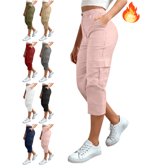 Mifsaly Cargo Capri Pants for Women High Waisted Workout Cropped Pant with Multi Pockets Hiking Outdoor Walking Lightweight Casual Summer Bottoms 2026 XXL