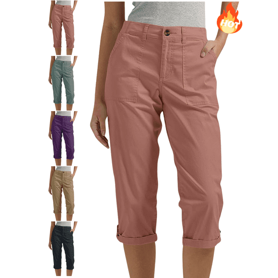 Mifsaly Cargo Capris for Women with Pockets Knee Length Summer Crop Pants with Pockets Outdoor Travel Hiking Casual Straight Leg Crop Trousers L
