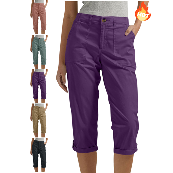 Mifsaly Cargo Capris for Women with Pockets Knee Length Summer Crop Pants with Pockets Outdoor Travel Hiking Casual Straight Leg Crop Trousers XL