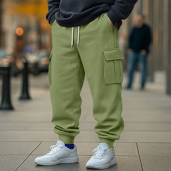 Mifsaly Cargo Joggers Men with 4 Pockets Drawstring Straight Leg Sweatpants Cozy Casual Baggy Pants Soild Color Going Out Long Trousers Fashion Streetwear Green M