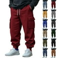 thumbnail image 1 of Mifsaly Cargo Joggers Men with 4 Pockets Drawstring Straight Leg Sweatpants Cozy Casual Baggy Pants Soild Color Going Out Long Trousers Fashion Streetwear Wine XL, 1 of 8